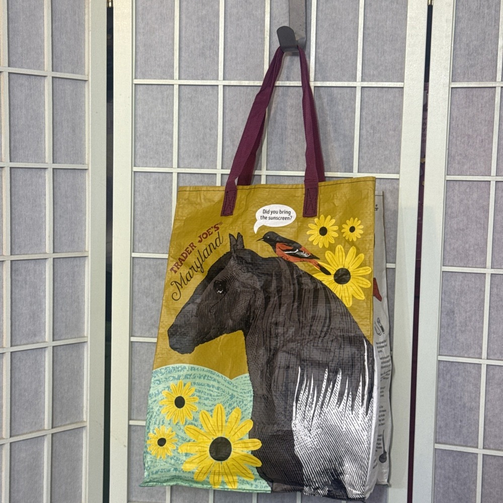 Trader Joe's Tote Maryland Floral Fried Chicken Horse Reusable Shopping Bag Used